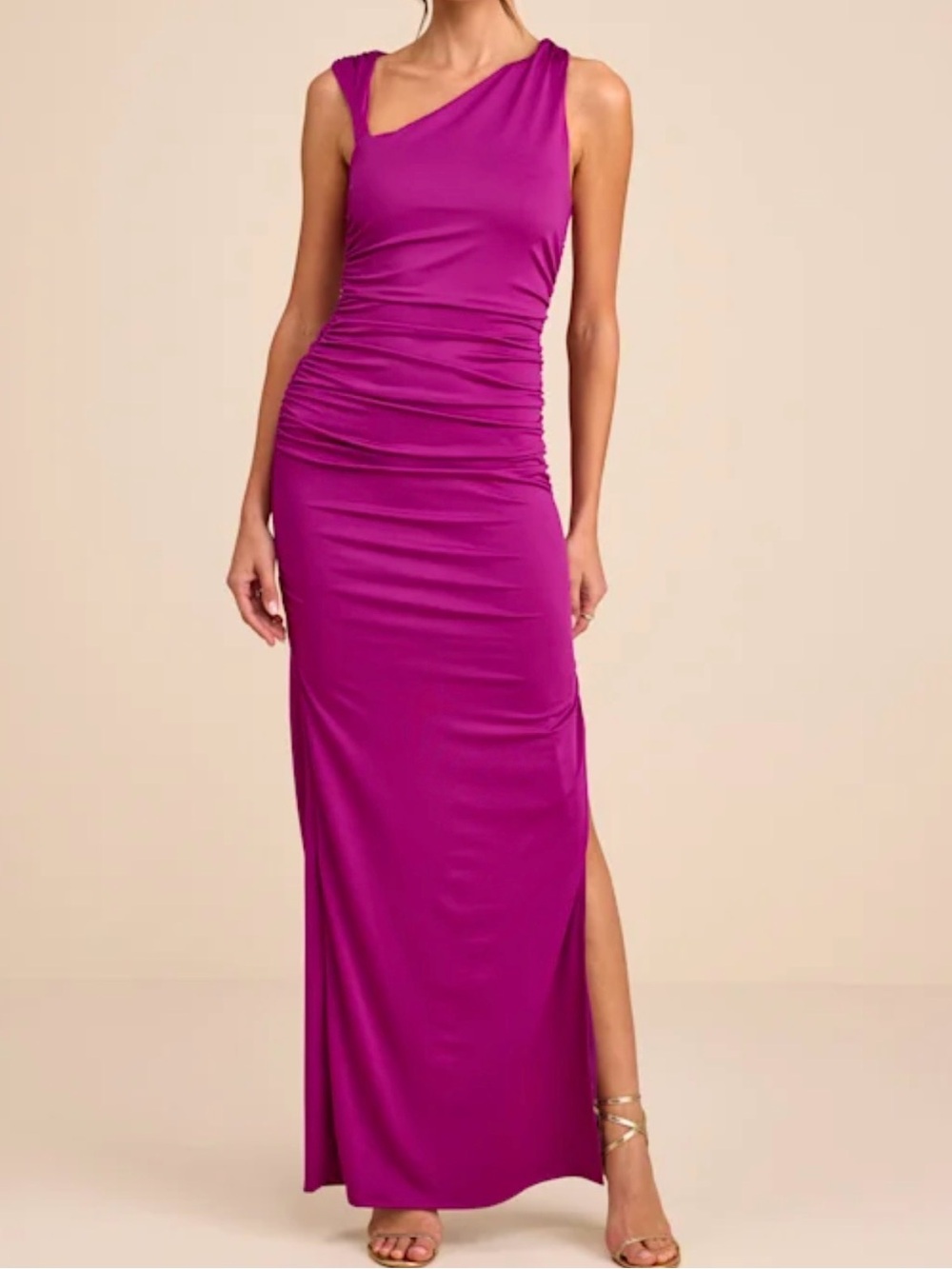 Lulu's Magenta Asymmetrical Draped Maxi Dress